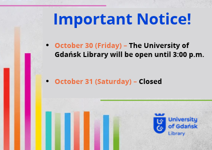 30–31 October – change to the University of Gdańsk Library’s opening hours